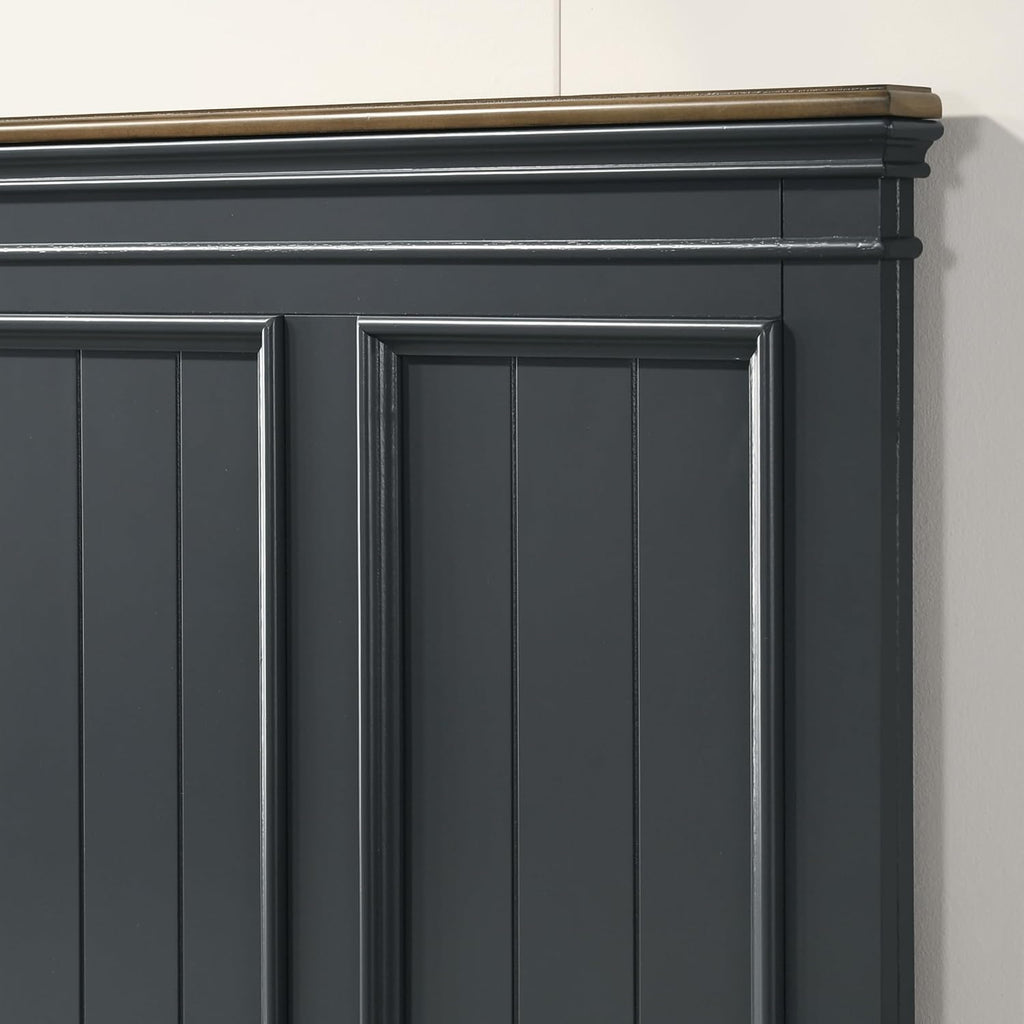 Roundhill Furniture Riverton Wood Bedroom Set with Shiplap Panel Queen Bed, Dresser, Mirror, and Two Nightstands in Slate Blue