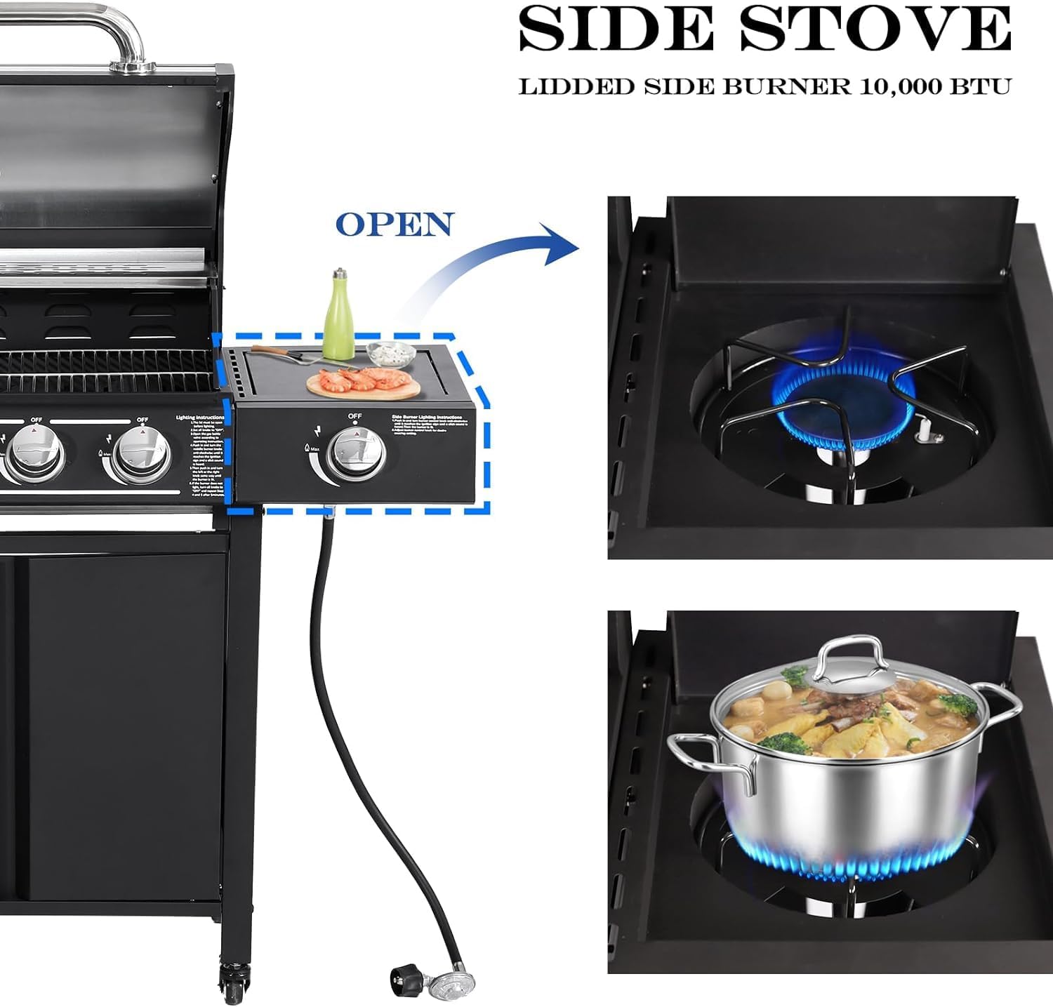 MAGIC UNION 4-Burner Propane Gas Grill with Side Burner, Portable Outdoor BBQ Grill with Wheels, Stainless Steel Grates, Side Tables & Spice Rack, 50000 BTU for Patio (4 Burner Grill)