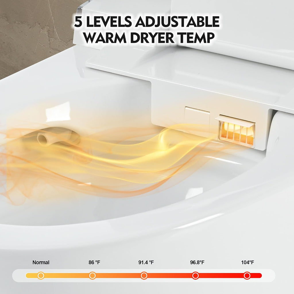 Smart Toilet with Bidet Built in, Tankless Toilet Bidet Combo with Foot Sensing, Elongated Heated Bidet Seat, Knob Control, LED Light