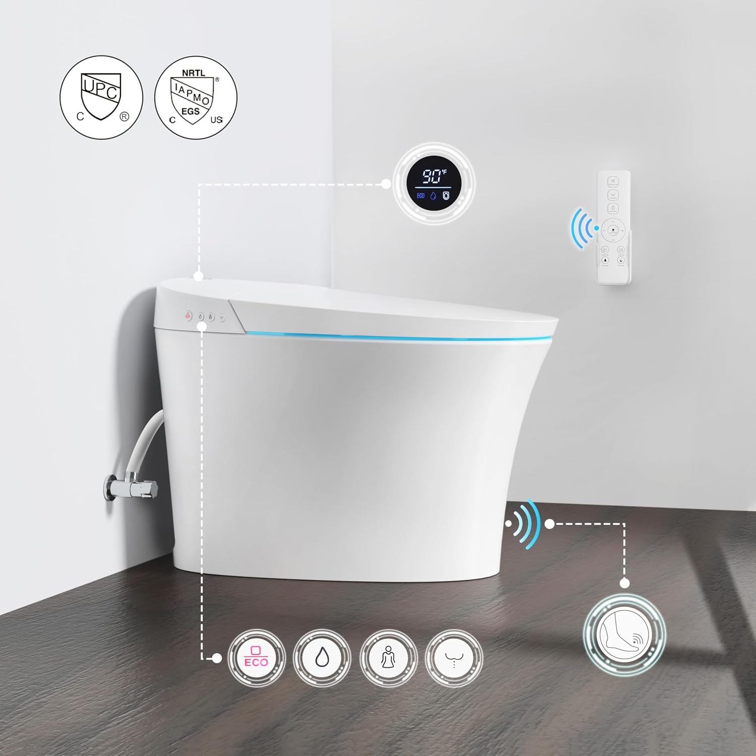 R&T Smart Toilet with Bidet Build in, One Piece Modern Toilet for Bathroom, Elongated Tankless Tolilets with Auto Flush, Night Light, Heated Seat, Warm Water, Air Dryer, Deodorization E16