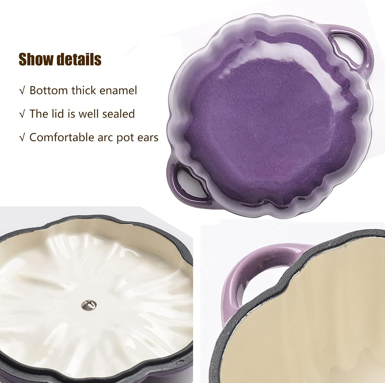 Party Food Cast Iron Dutch Oven Pot with Lid Enameled Casserole Pot Nonstick Induction Gas for Rice Soup Turkey(Purple)
