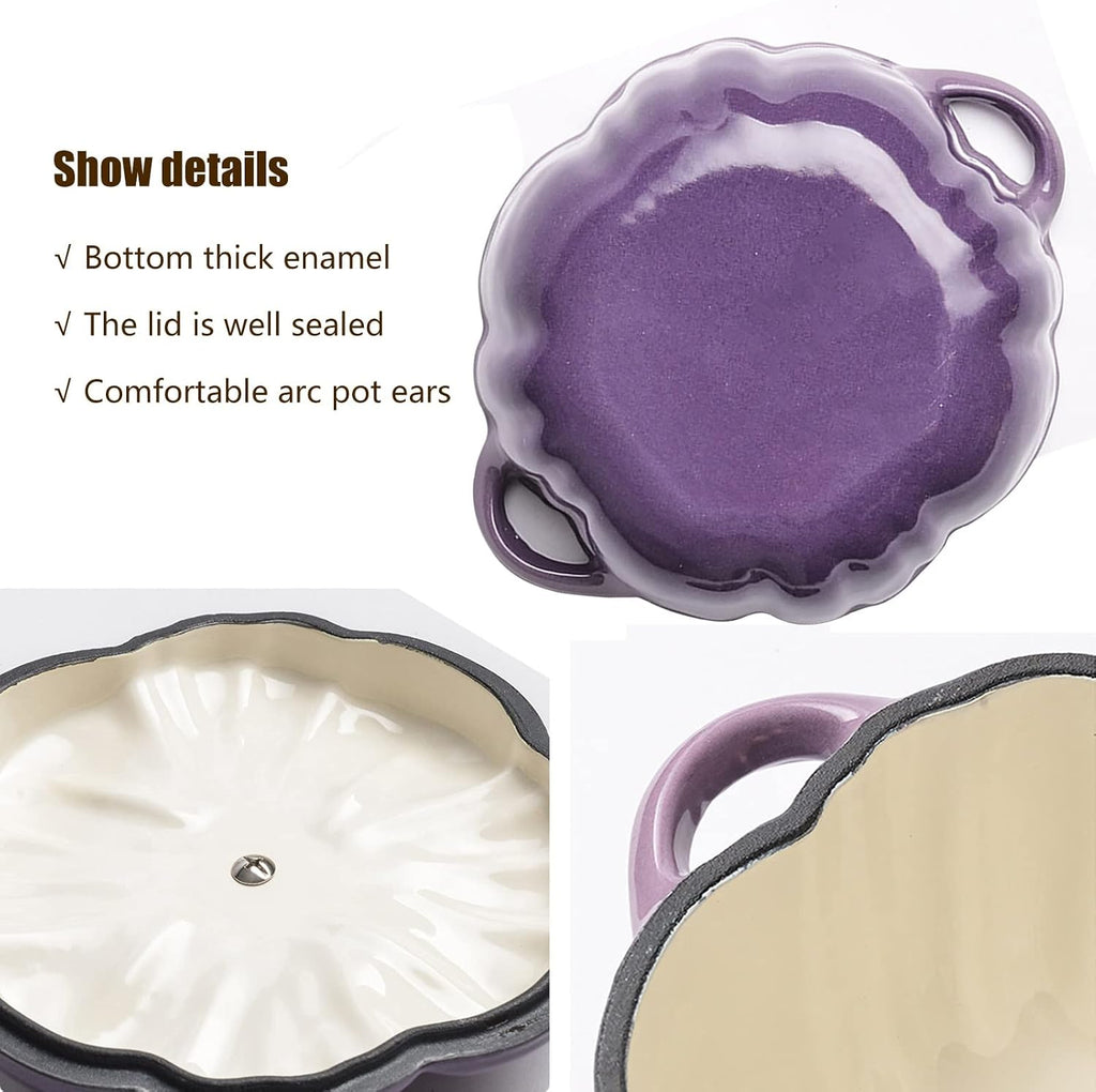 Party Food Cast Iron Dutch Oven Pot with Lid Enameled Casserole Pot Nonstick Induction Gas for Rice Soup Turkey(Orange)