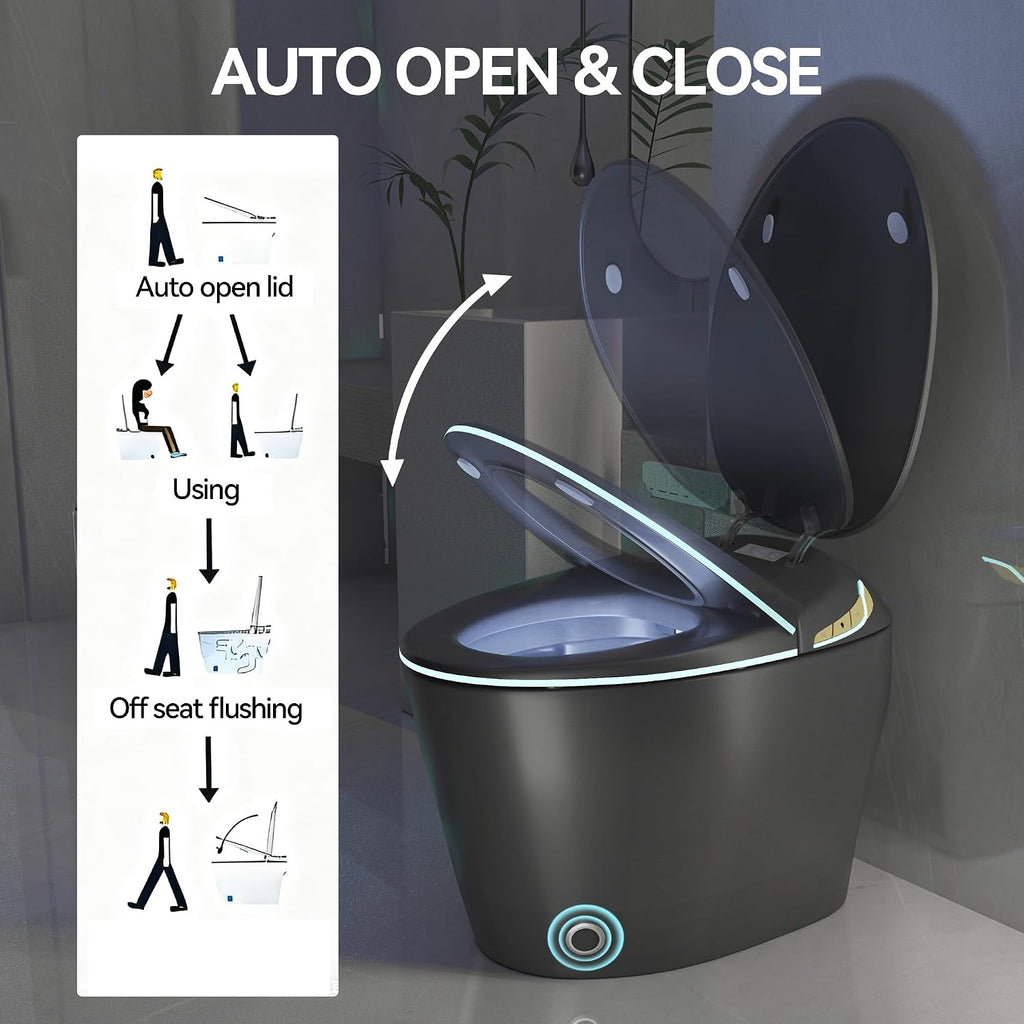 Smart Toilet, Electric Tankless Toilet with Bidet Built in & Dryer, Auto Open/Close, Instant Warm Water, Elongated Heated Seat, Auto Flush (Matte Black, Oval Egg Shaped)
