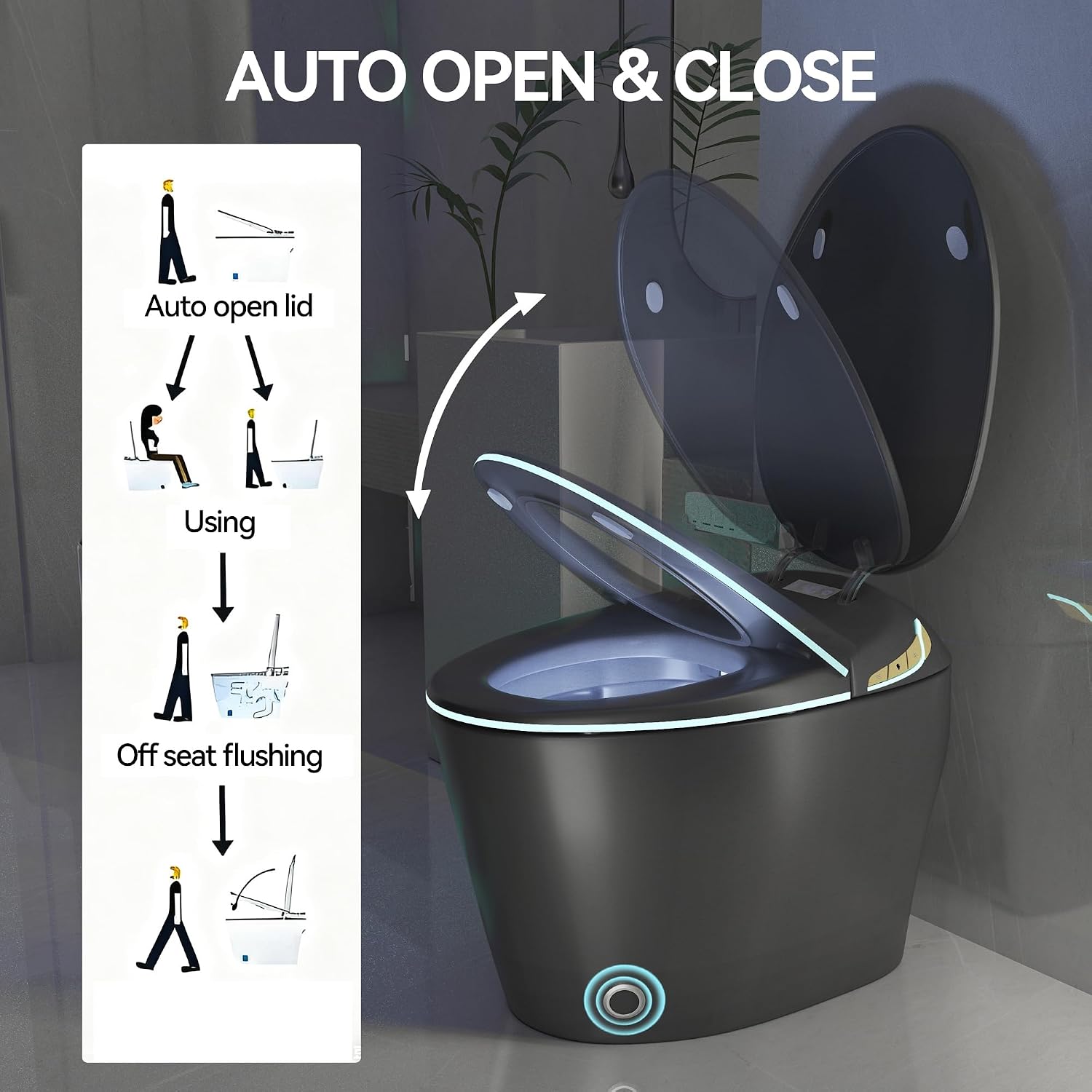 Smart Toilet, Electric Tankless Toilet with Bidet Built in & Dryer, Auto Open/Close, Instant Warm Water, Elongated Heated Seat, Auto Flush (Matte Black, Oval Egg Shaped)