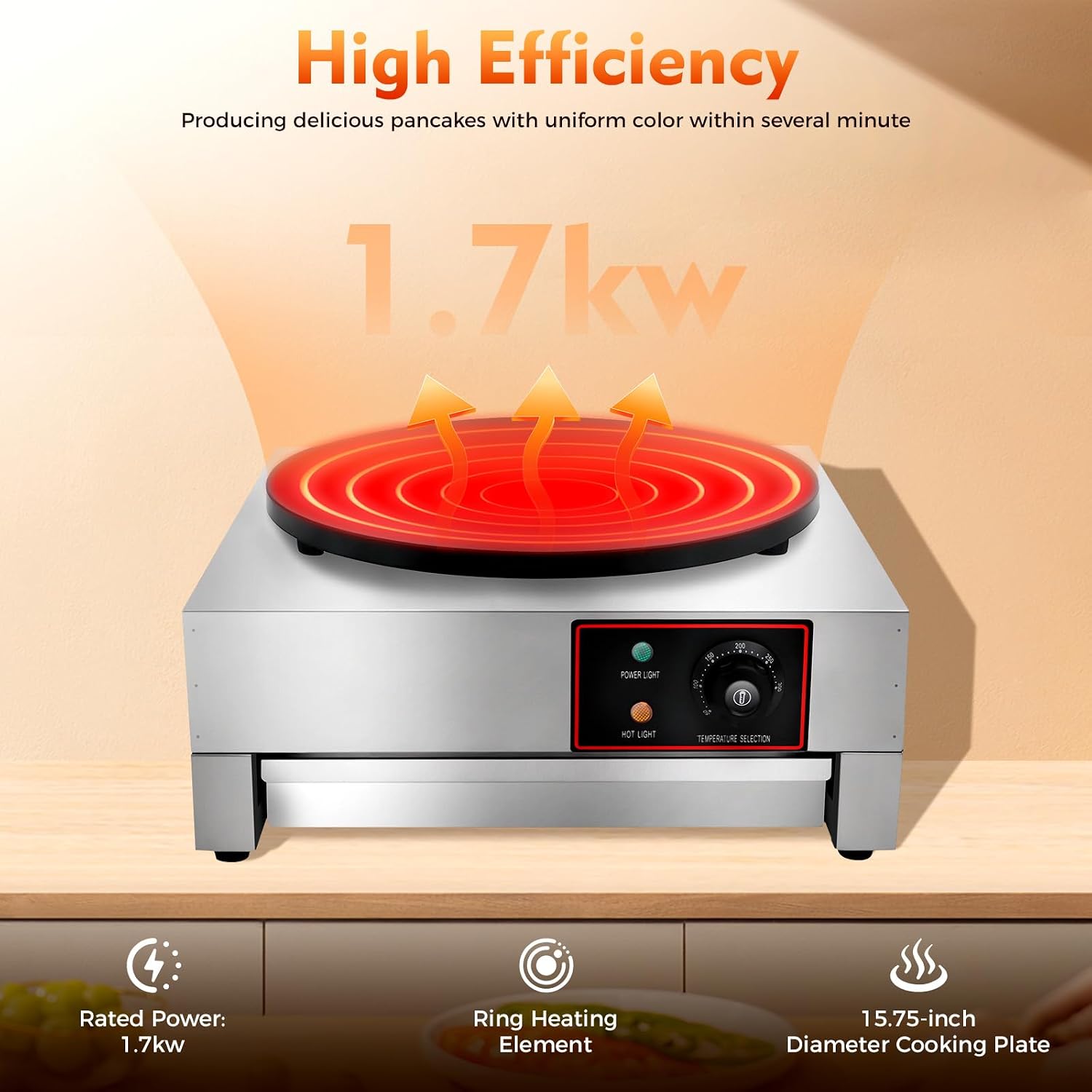 Crepe Maker, 110V Non-Stick Electric Crepe Pan, Commercial Crepe Maker Griddle Machine, Pancake Maker Machine, Stainless Steel Breakfast Maker for Kitchen Snack