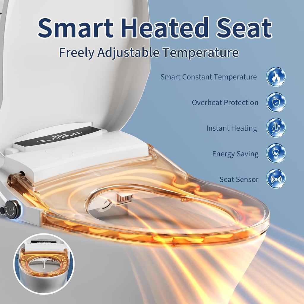 Electric Bidet Toilet Seat Elongated, Instant Warm Water Heated Wash, Self-Cleaning Nozzle, 5X Drying, Anti-Yellowing Quiet Soft Close Lid, Luxury Smart Bidet for Villa&Family, Easy DIY Install