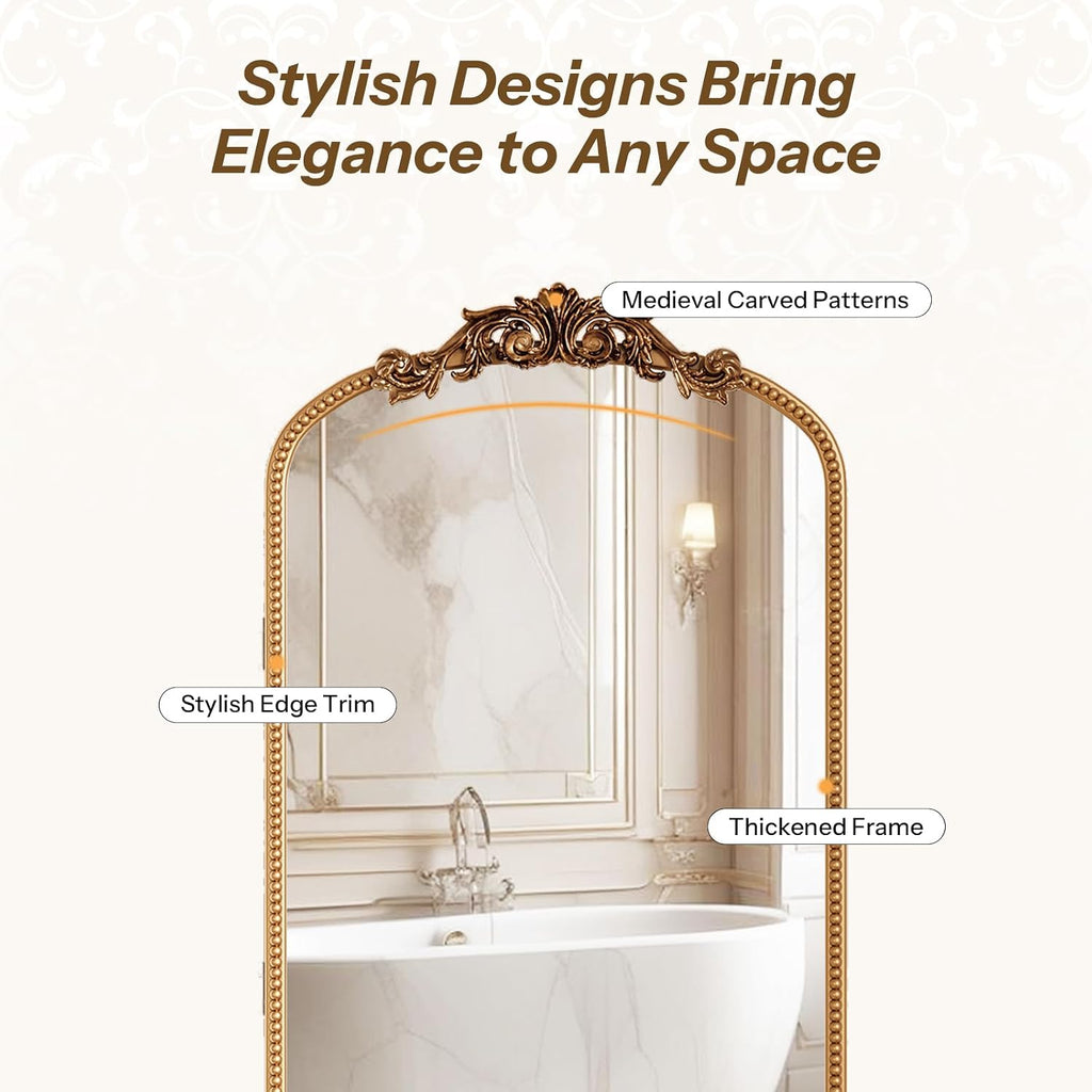 Bathroom Medicine Cabinet with Mirror, Sturdy, Durable & Easy Installation, Vintage Metal Frame (Gold Beads, 16'x24')
