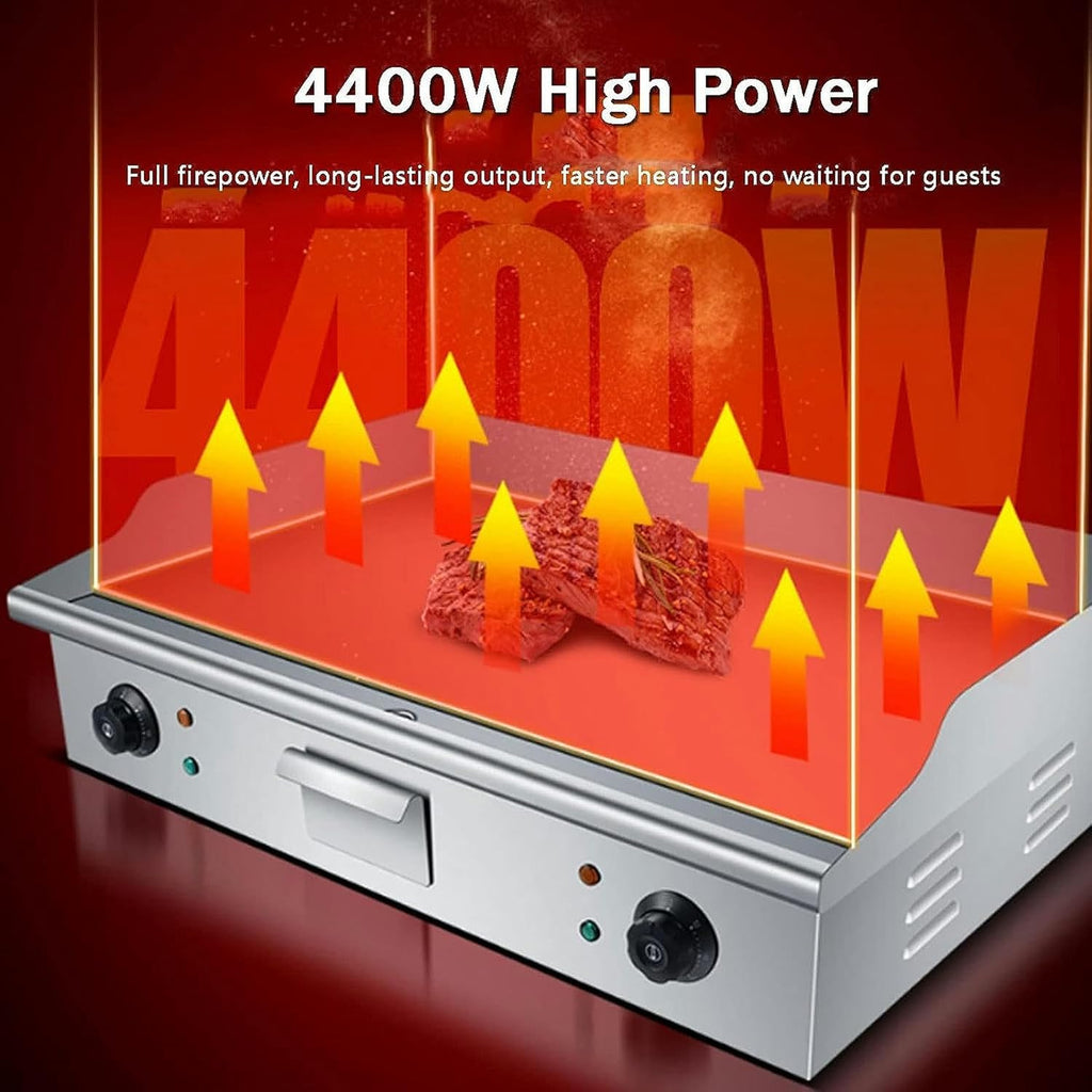 Commercial Electric Countertop Griddle Flat Top Grill Hot Plate BBQ, 4400W Teppanyaki Stainless Steel Grill with Dual Temperature Control 50-300℃ and Oil Leaking Hole for Kitchen Und Restaurant