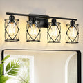 4-Light Black Bathroom Light Fixtures, 29 Inch Modern Bathroom Vanity Lighting Fixtures Over Mirror with Clear Glass and Metal Cage Wall Sconce Lights for Bath, E26, CH9176BK-4W