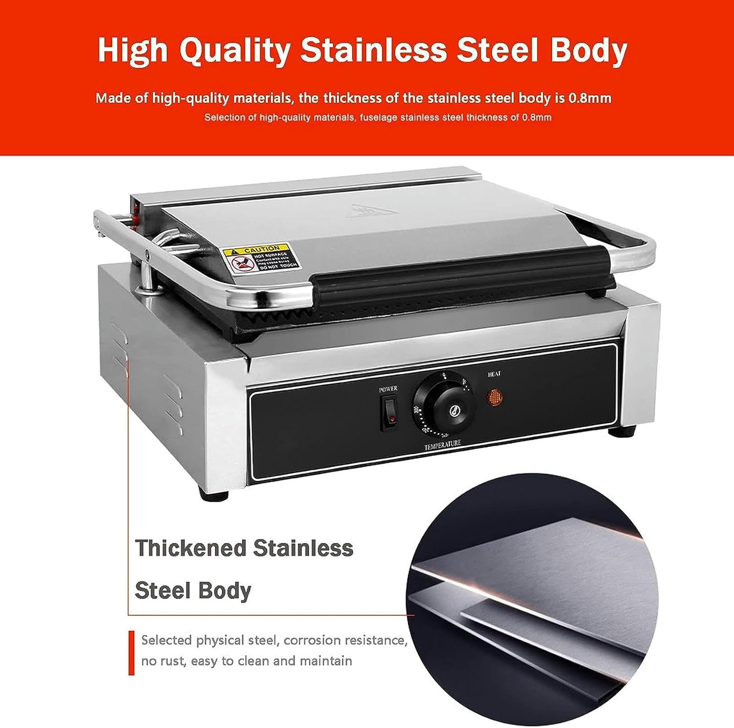 Large Electric Griddle Hot Cooking Plate, Commercial Stainless Steel Adjustable Countertop Hot Plate BBQ Grill, Heavy Duty Restaurant Nonstick Countertop Griddle for Home Barbecue