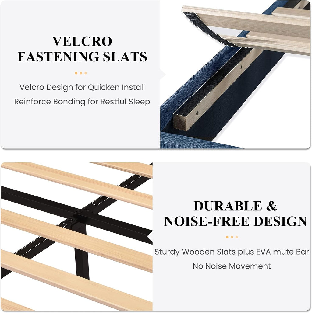 SHA CERLIN Full Platform Bed Frame with Upholstered Fabric Headboard, Mattress Foundation with Strong Wooden Slats Support, No Box Spring Needed, Blue