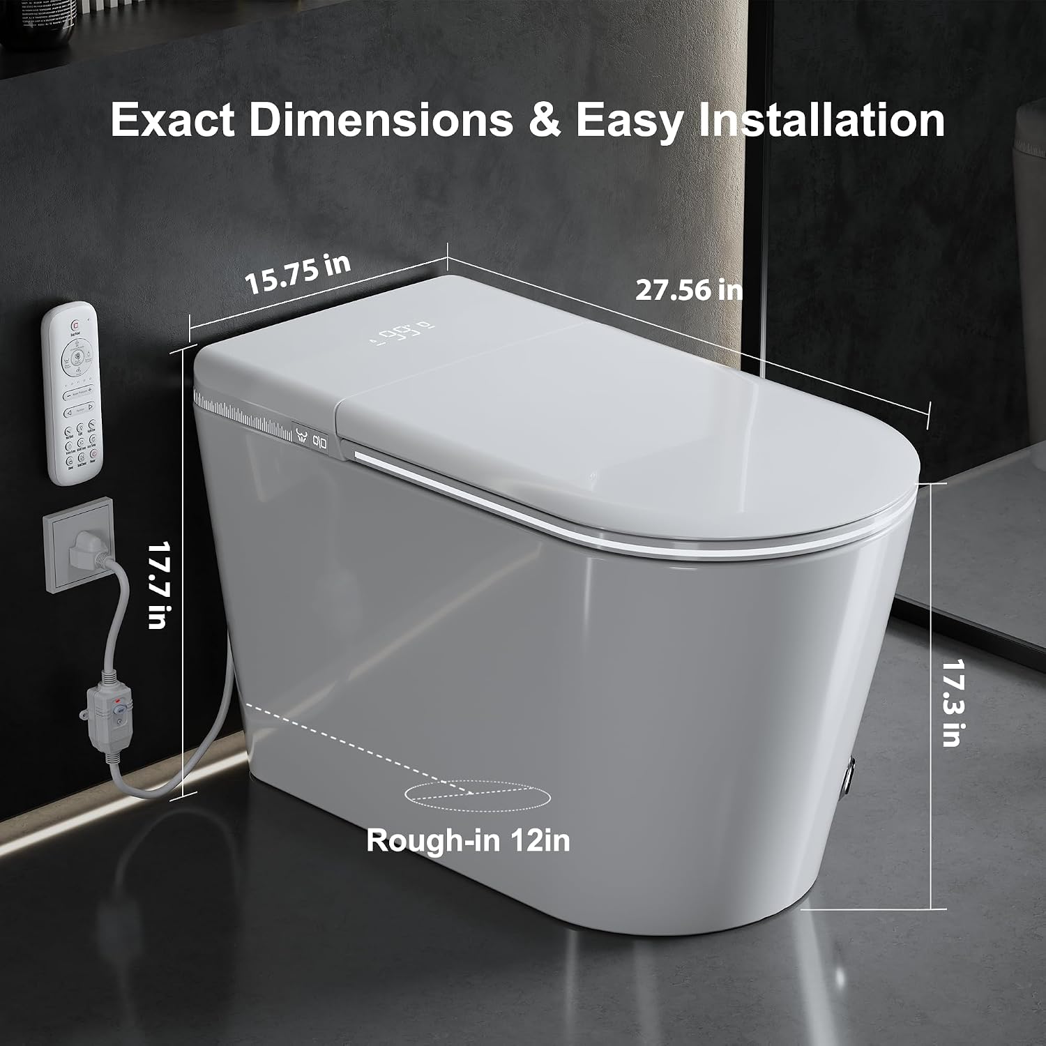 Luxury Smart Toilet with Heated Seat & Instant Warm Water with Remote Control Bidet,Hidden Foam Shield,Air Purification,One Piece Toilet with ADA Comfort Height,Modern Bathroom Toilet