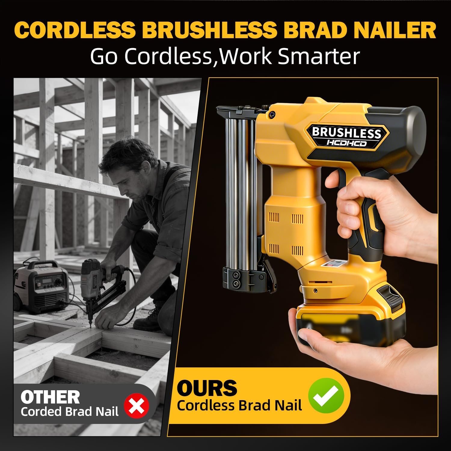 2-in-1 Cordless Brad Nailer & 1/4 Narrow Crown Stapler for DeWalt 20V Battery, 18GA Electric Nail Gun with 1000 Nails/Staples for Woodworking, DIY, and Home Renovation (Not Battery)