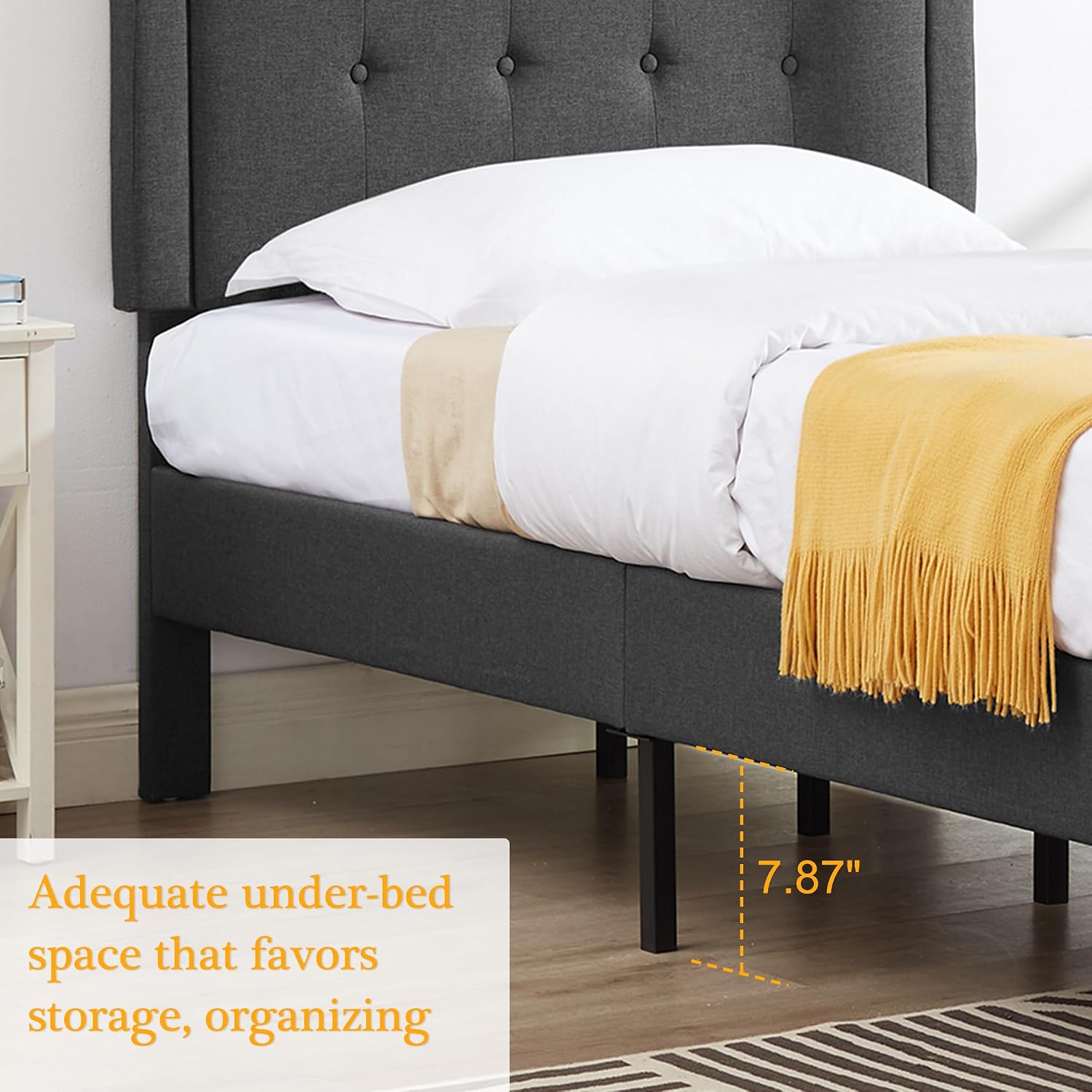 VECELO Twin Size Platform Bed Frame with Fabric Upholstered Headboard and Wooden Slats Support, No Box Spring Needed/Easy Assembly,Grey