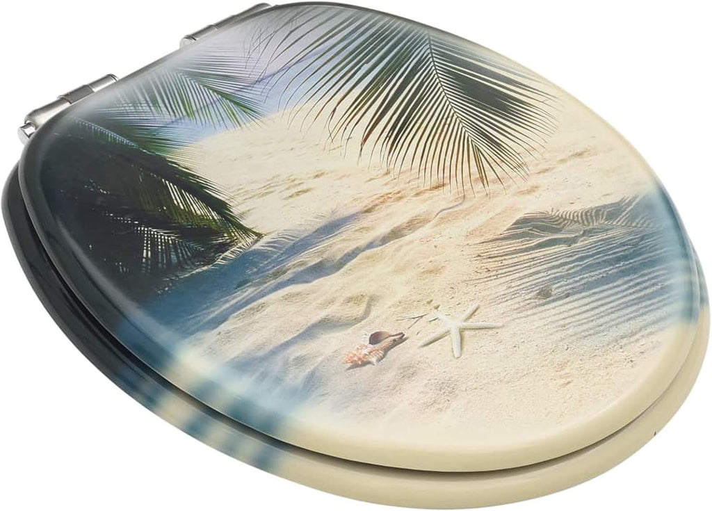 WC Toilet Seats with Soft Close Lid 2 pcs MDF Beach Design Toilet & Bidet Seats