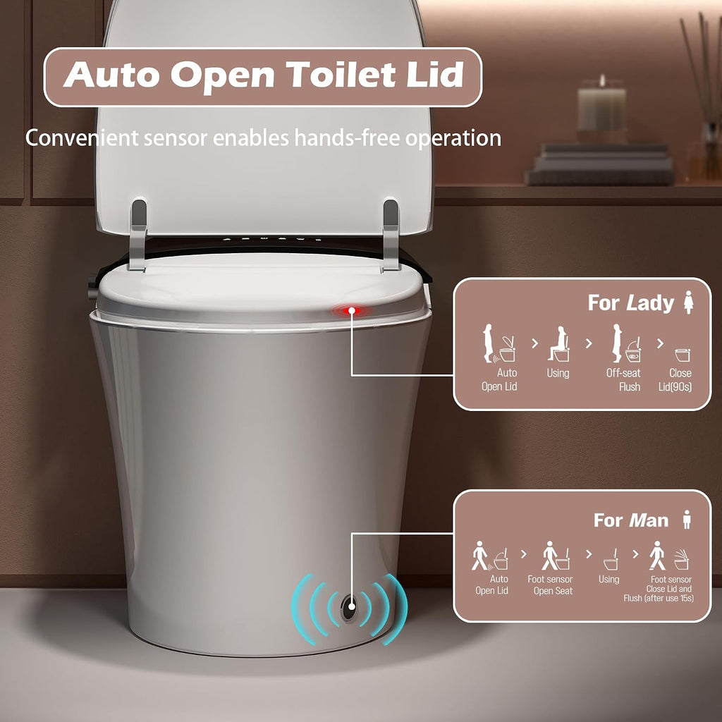 WinZo Smart Toilet With Bidet, ADAOne-Piece Elongated, Auto Open/Close & Flush, Heated Seat, Front & Rear Wash, LED Display, Night Light, 12-inch Rough-in, White, Ceramic (Black)