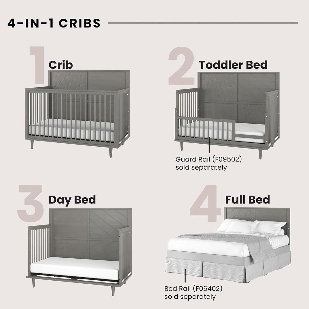 Child Craft Surrey Hill Design 4-in-1 Convertible Baby Crib Nursery Furniture Set, Baby Bed and 3 Drawer Dresser, for Babies, Toddlers and Kids Bedroom (2 Piece - Lunar Gray)
