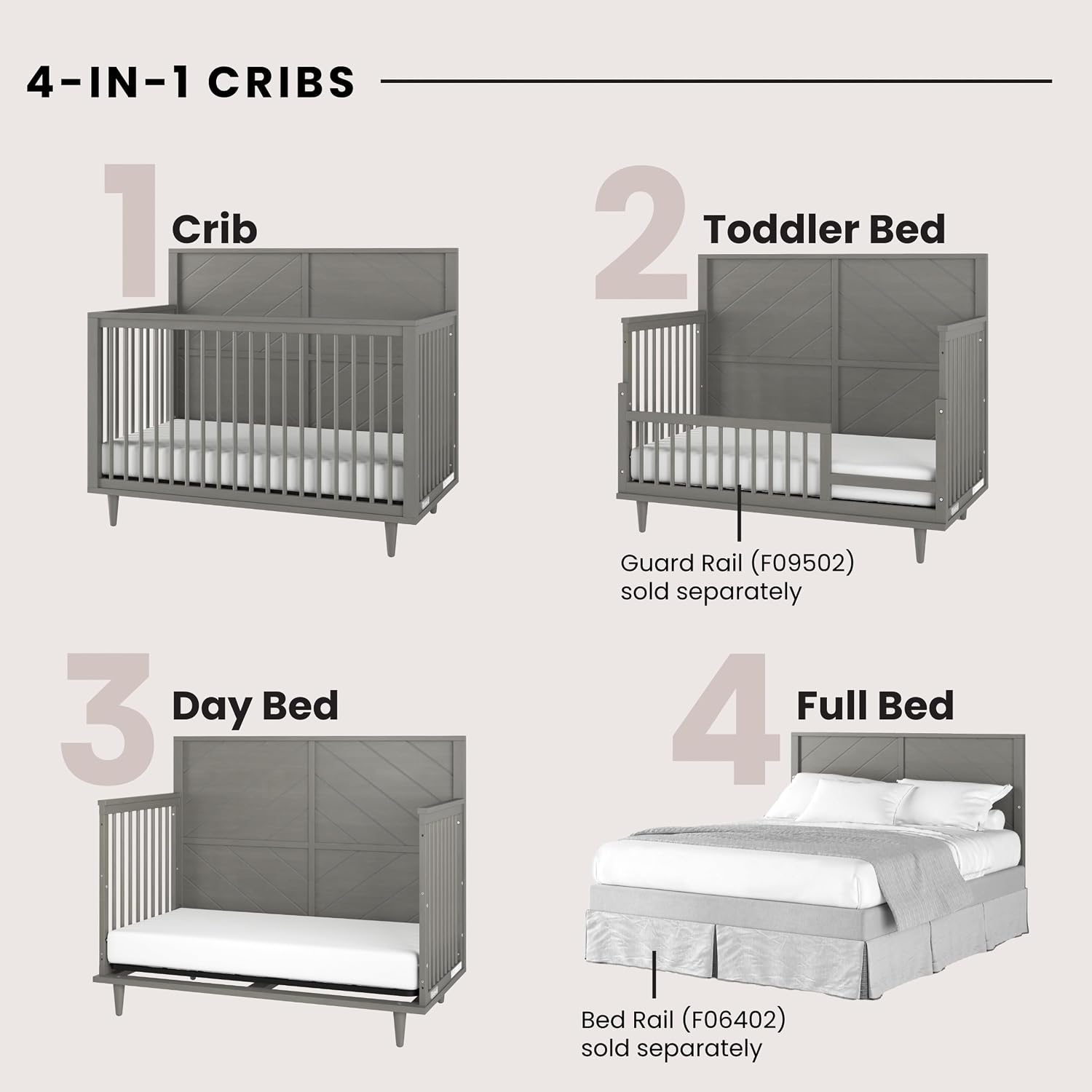 Child Craft Surrey Hill Design 4-in-1 Convertible Baby Crib Nursery Furniture Set, Baby Bed and 3 Drawer Dresser, for Babies, Toddlers and Kids Bedroom (2 Piece - Lunar Gray)