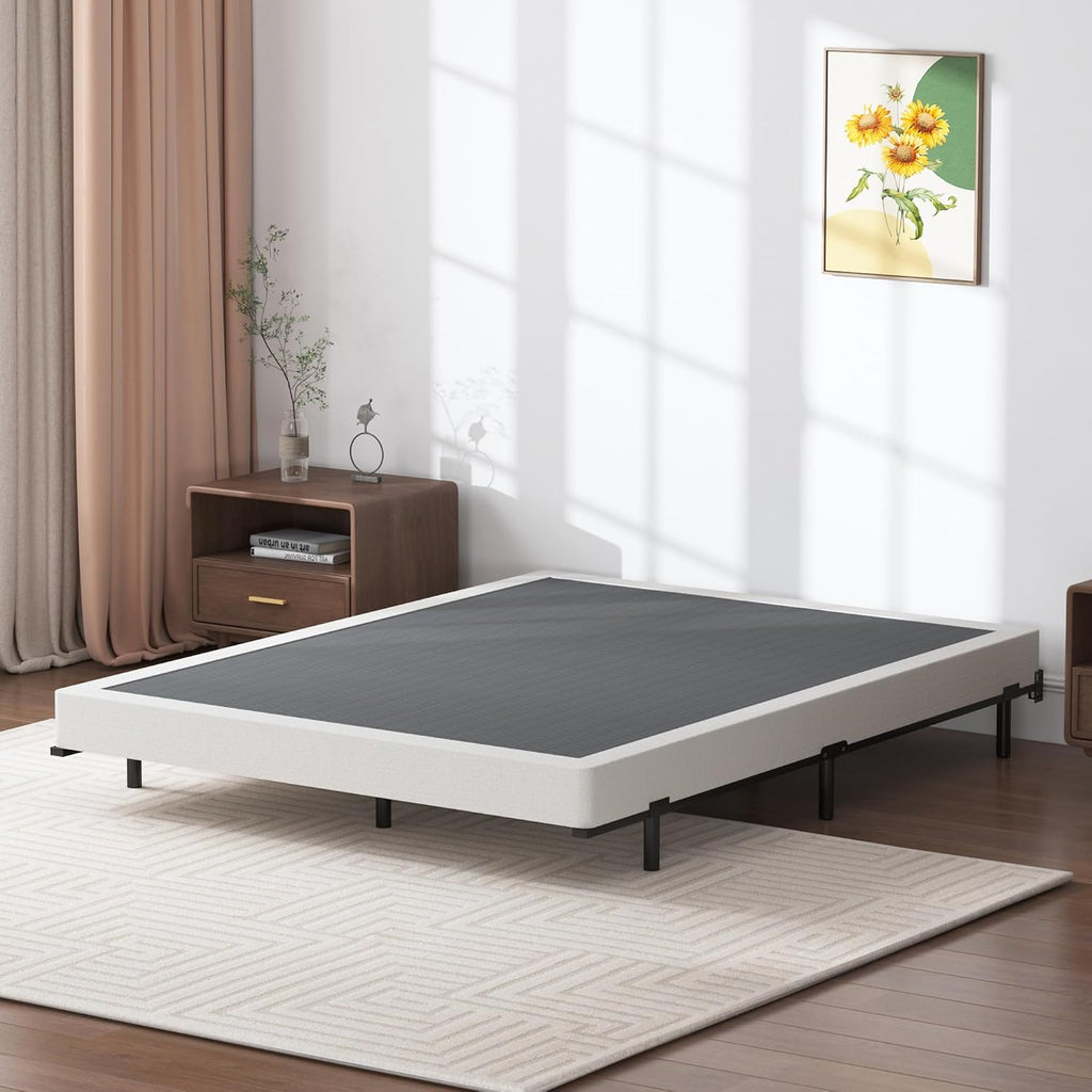 SHLAND Box Spring California King, 5 Inch Metal Cal King Size Box Spring Basic Bed Base, Mattress Foundation, Black Heavy Duty Metal Structure with Cover