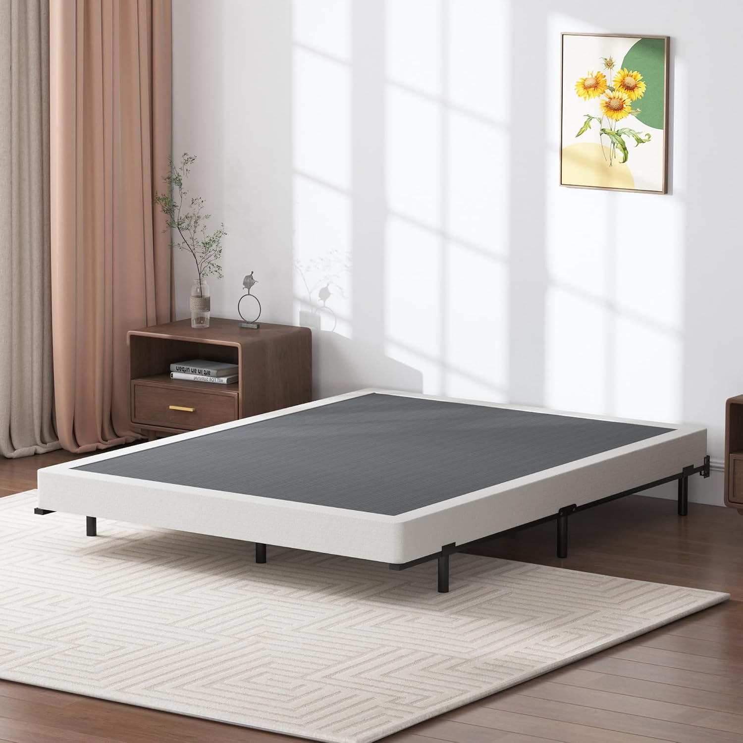SHLAND Box Spring California King, 5 Inch Metal Cal King Size Box Spring Basic Bed Base, Mattress Foundation, Black Heavy Duty Metal Structure with Cover