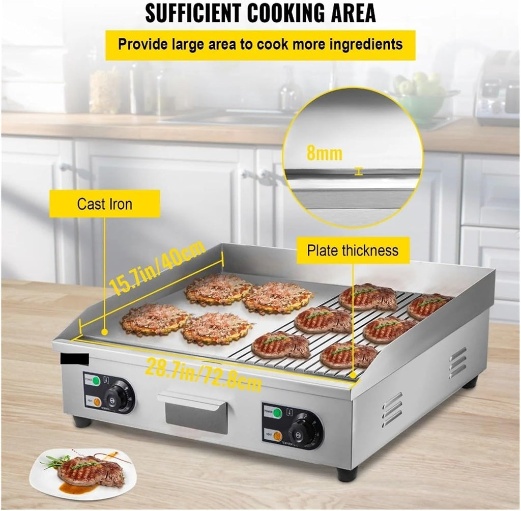 Electric Griddle Grill,Stainless Steel Flat Top Grill,Teppanyaki Grill With Adjustable Temperature Control 122°F-572°F For Beginnners DIY Use