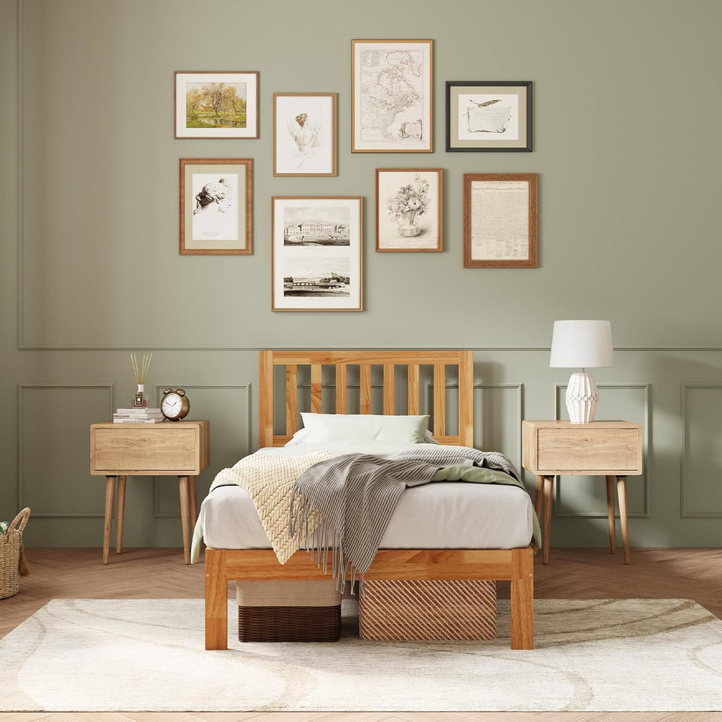 Novilla Twin Bed Frame Wood Twin Platform Bed Frame with 8.5 Inch Space Underneath, Bed Frame Twin with Headboard Solid Wood Bed Frame Foundation No Box Spring Needed, Easy Assembly