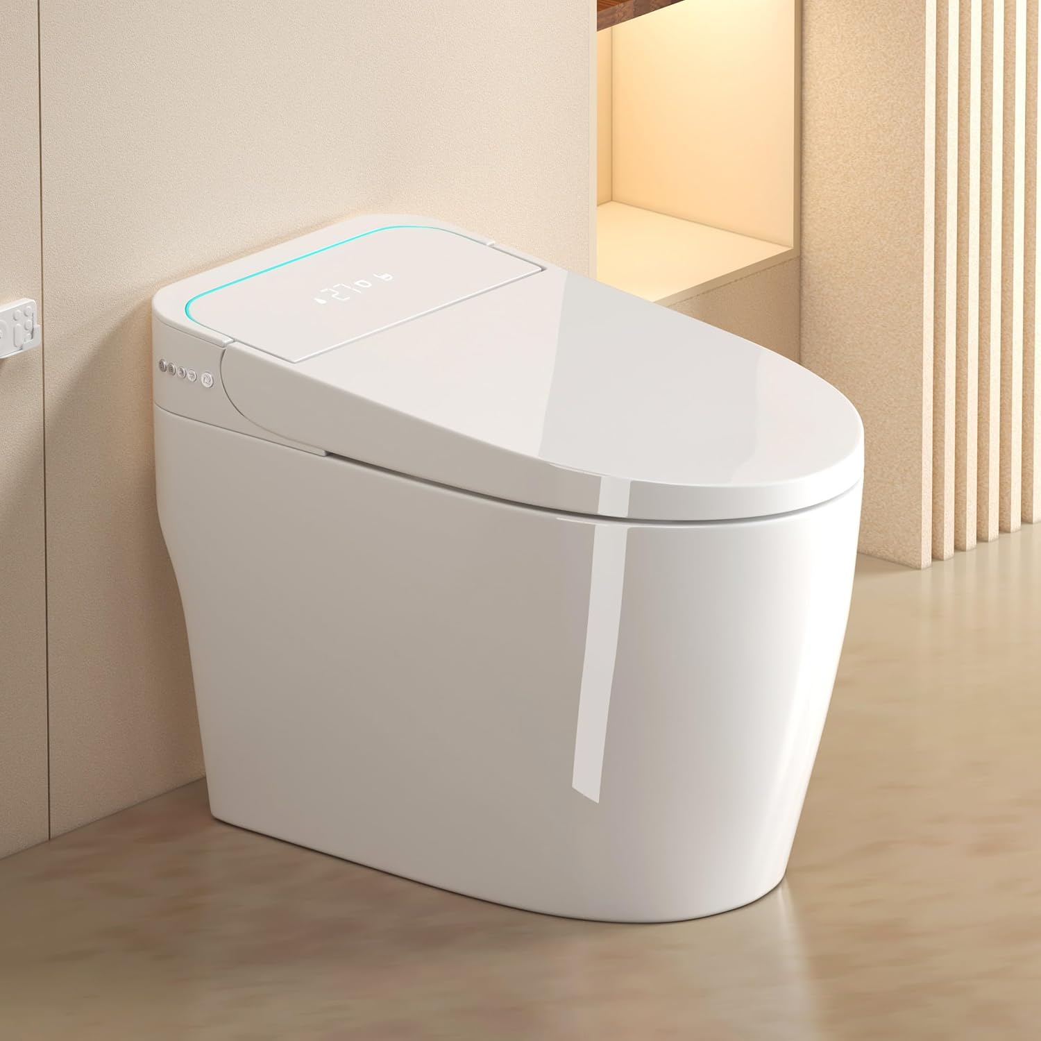 One Piece Toilet,Smart Toilet with Bidet Built In,Ceramic Toilet with Dryer and Warm Water, Intelligent Toilet Auto Open/Close Seat,Heated Seat,White