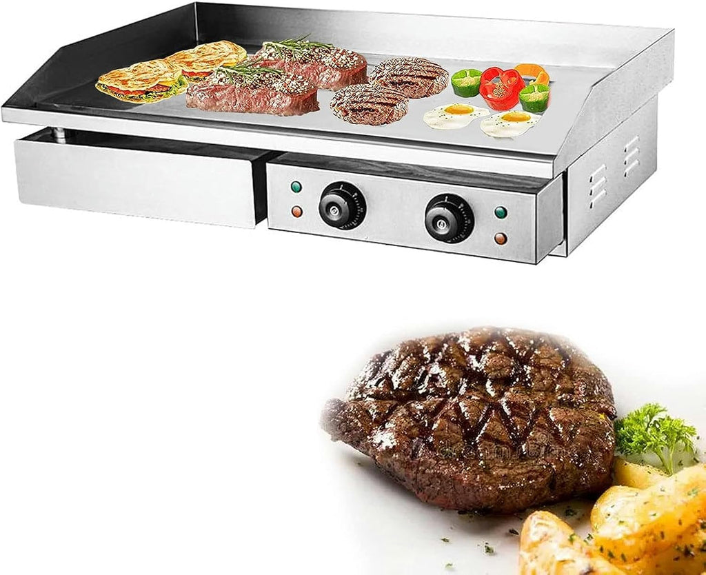Electric Griddle Flat Hotplate Commercial Countertop BBQ Grill Stainless Steel Nonstick Barbecue, Efficient Nonstick Burger Bacon Kitchen Barbeque Countertop for Barbecue Omelette Fried Food