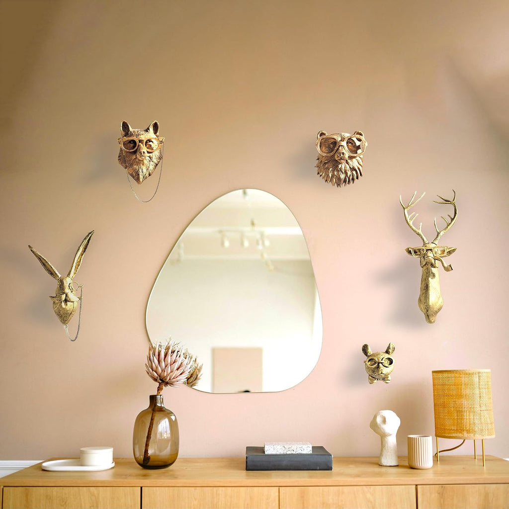Artocery Brass Animal Head Wall Decor Gold Animal Heads Shaped Wall Hanging for Living Room Bath Room Kitchen Gardening Pub and Bar Decor for Wall Gift Ideas for Woman for Man (5pcs-brass)