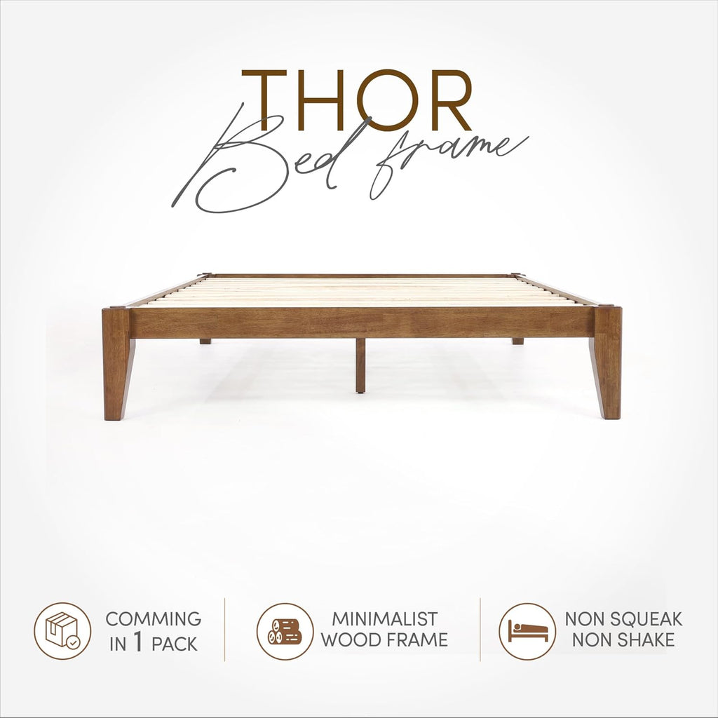 Thor Premium Solid Wood Bed Frame King, Japanese Joinery Bed Frame with Wood Slat Support, Platform Bed, No Box Spring Needed, Easy Assembly, Minimalist & Modern Style (Walnut)