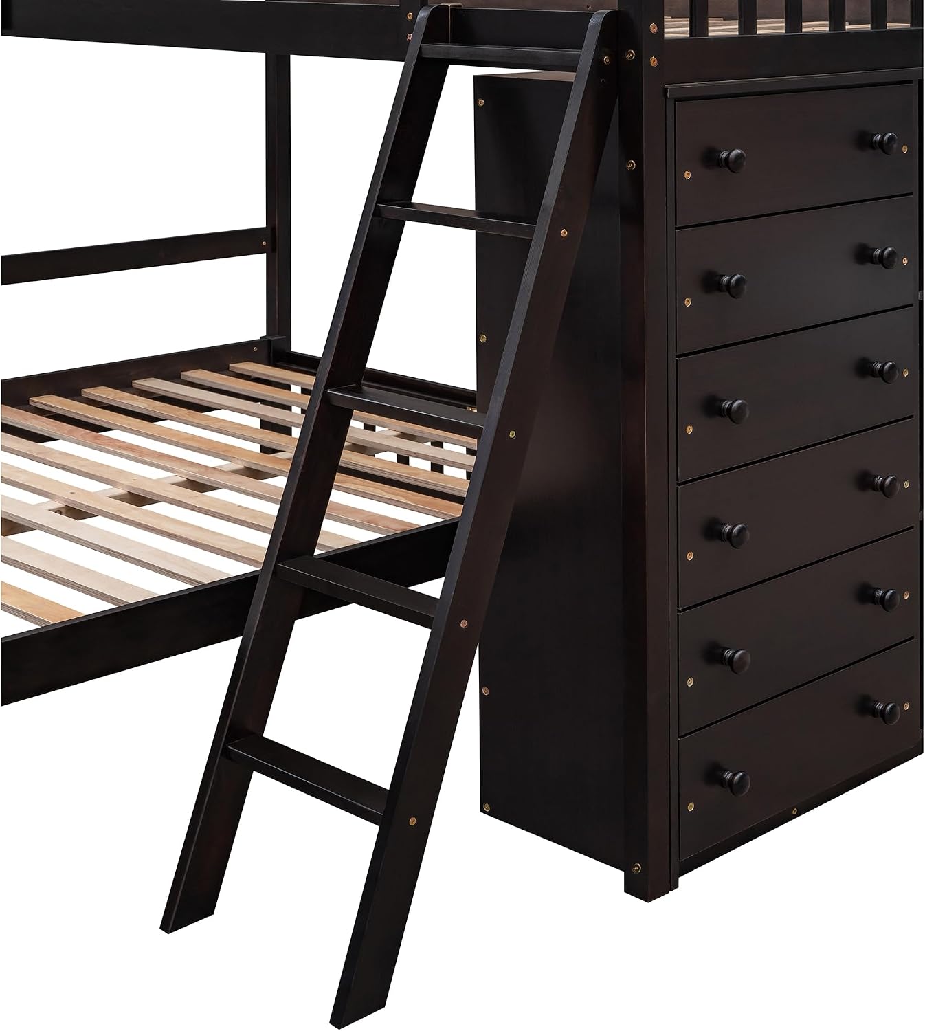 Ball & Cast Wooden Twin Over Full Bunk Bed with 6 Drawers & Flexible Shelves,Bottom Bedframe W/Wheel,Easy Assembly,Space Saving,Versatile Storage Furniture for Boy Girl Teen Compact Bedroom,Espresso