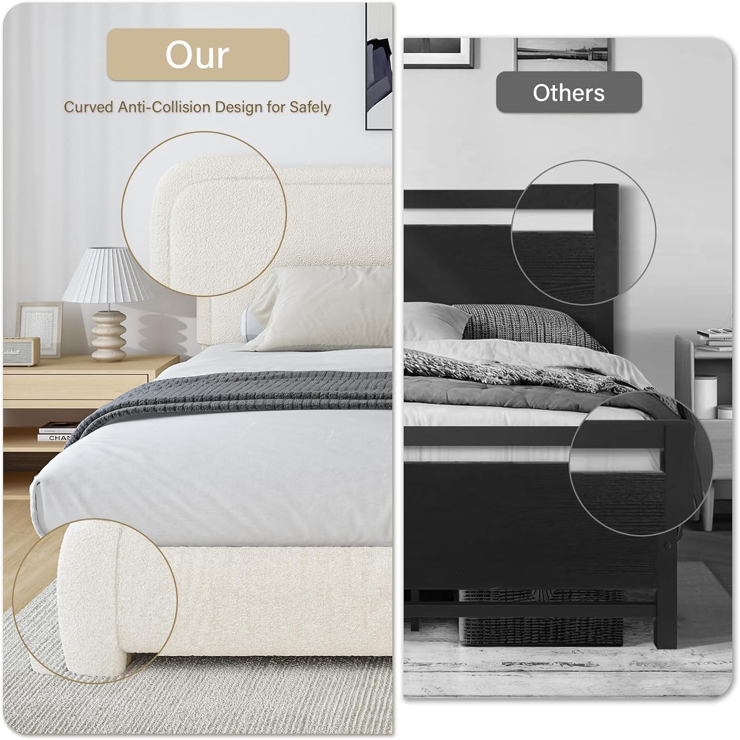 BarnFurin Full Size Bed Frame with Headboard, Cloud Boucle Upholstered Platform Bed Frame, Soft Rounded Corners, No Box Spring Required, Non-Slip and Noise-Free, Easy Assembly, Cream