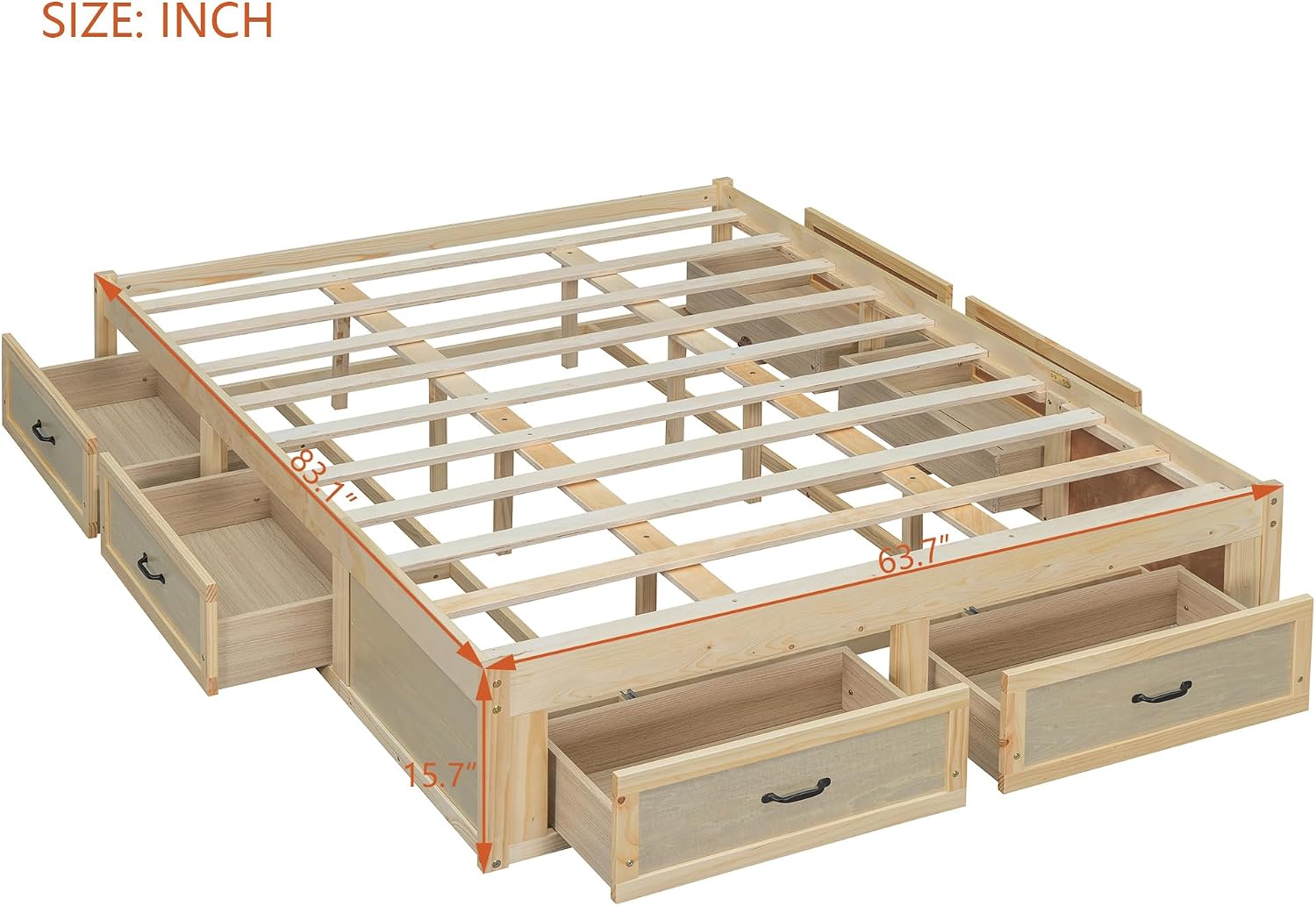 SOFTSEA Queen Size Bed Frame with 6 Storage Drawers, Wood Platform Bed Frame No Headboard with Support Slats, Farmhosue Platform Bed with Drawers, No Box Spring Needed, Easy Assembly, Antique Natural
