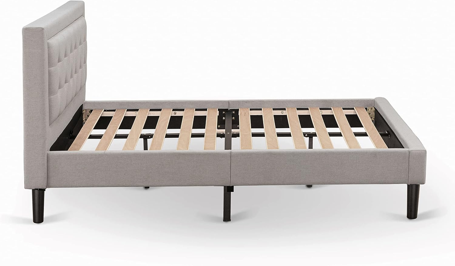 East West Furniture FN08F-1VL0C 2-Piece Platform Full Size Bed Set with 1 Full Bed and an End Table for bedroom - Reliable and Durable Construction - Mist Beige Linen Fabric