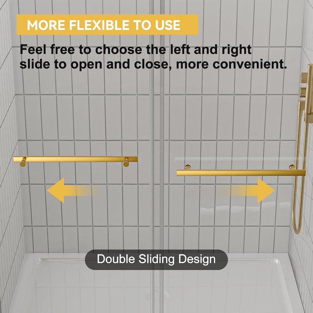 Findepot 44'-48' W x 75' H Frameless Shower Door, Double Sliding Shower Door,5/16'(8mm) Clear Tempered Glass,Stainless Steel Hardware,Brushed Gold