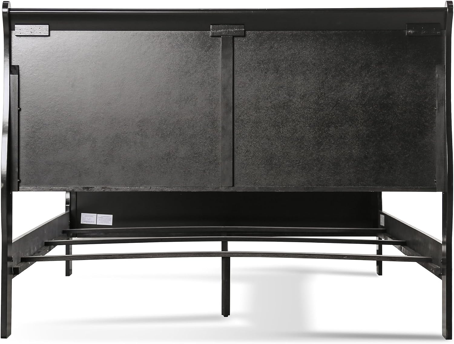 Furniture of America Louis Philippe Traditional Wood Bed Frame with Headboard and Footboard, Elegant Sleigh Design Bedframe for Bedroom, Guest Room, Easy Assembly, Box Spring Required, Queen, Black