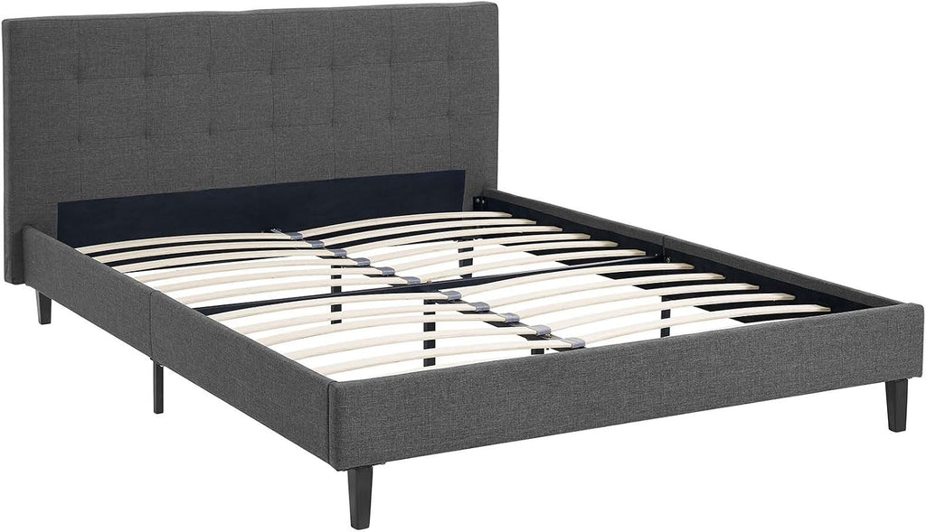 Modway Linnea Upholstered Gray Full Platform Bed with Wood Slat Support
