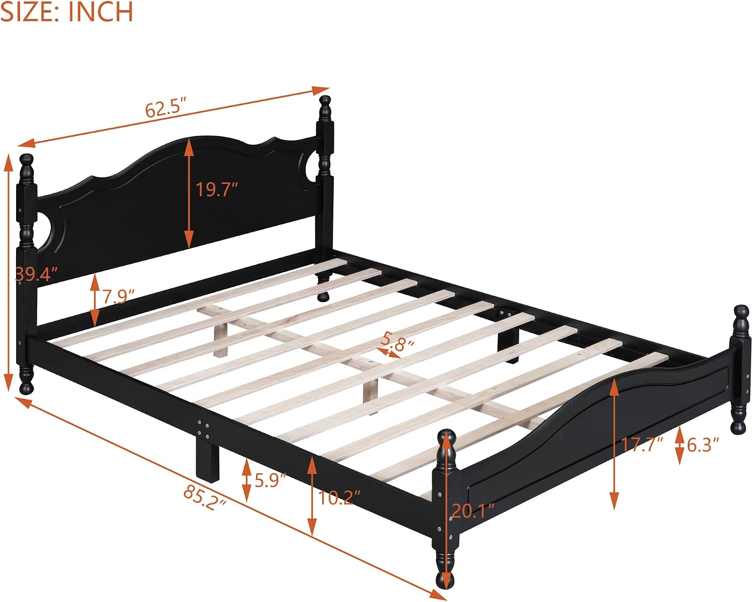 Flieks Queen Size Wood Platform Bed Frame for Boys Girls Kids Toddler,Retro Style Platform Bed with Wooden Slat Support,Black