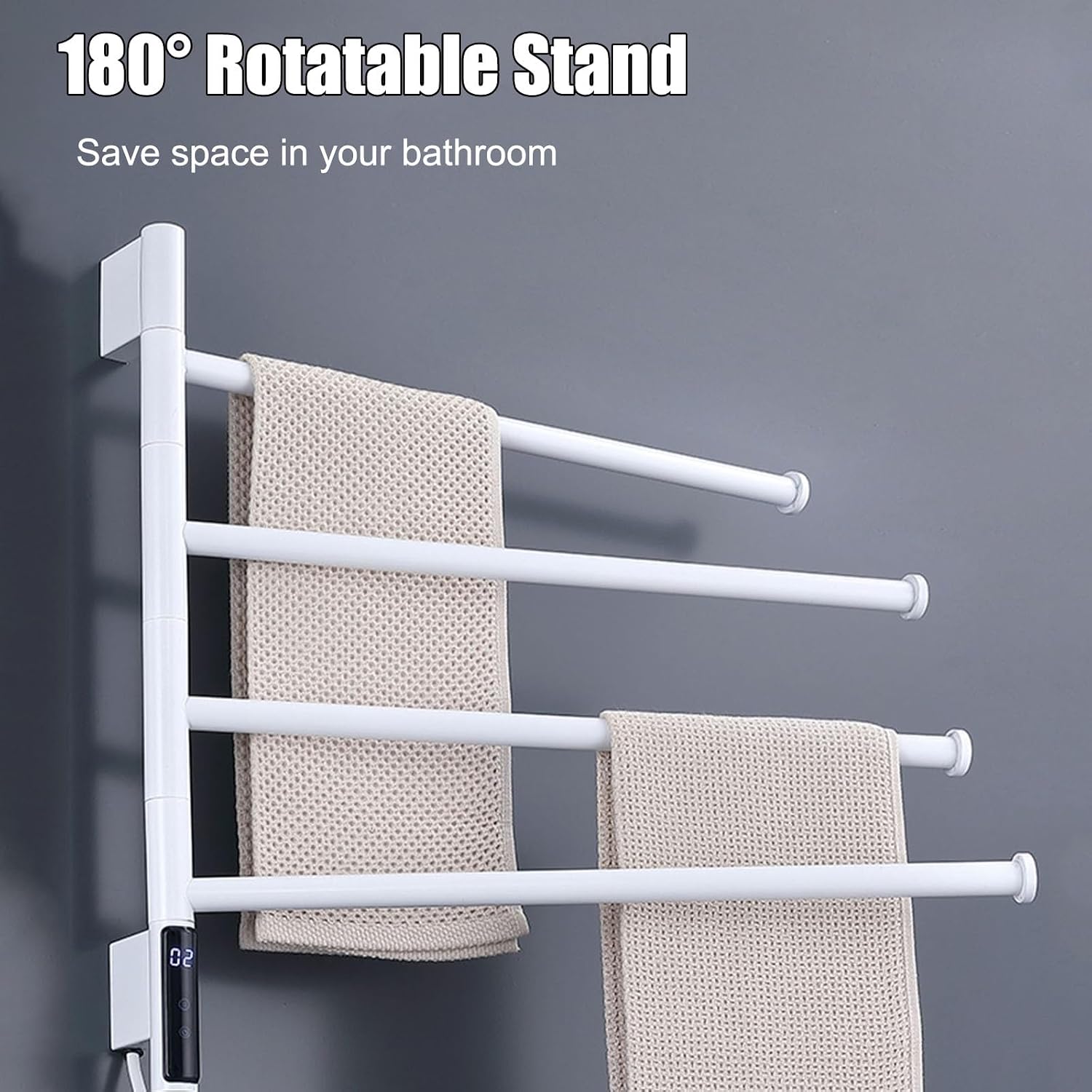 Heated Towel Racks Rotatable, Electric Towel Warmer for Bathroom Wall Mounted with Timer/Temperature Control,Gray