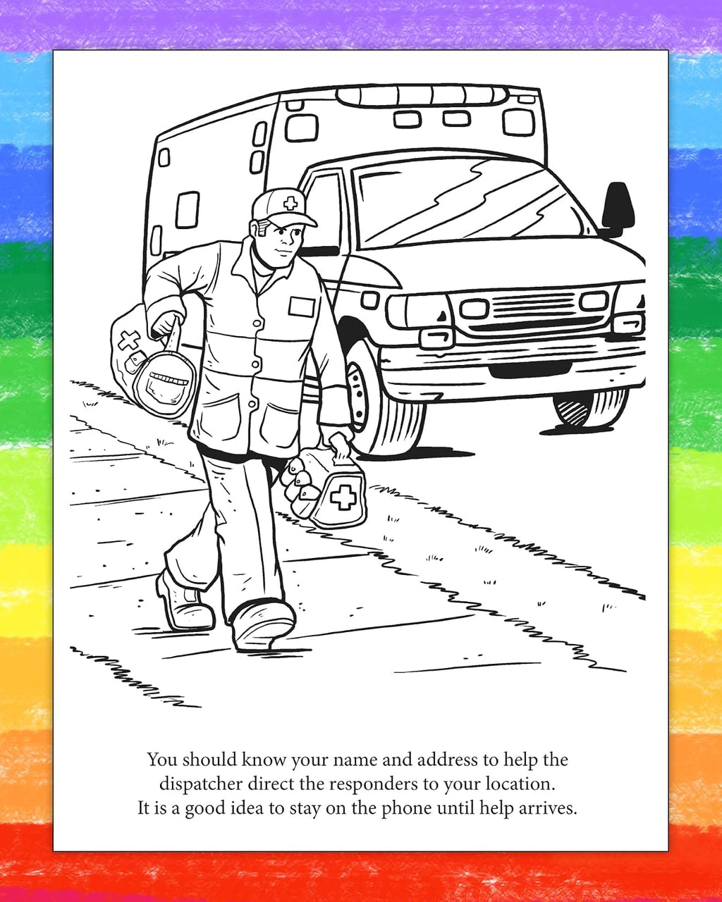 ZOCO – Learn About 911 – Custom Promotional Coloring Books (250 Bulk Pack, Without Crayons) – EMT, EMS Dispatcher, Police, Sheriff, Fire Department Handout for Kids