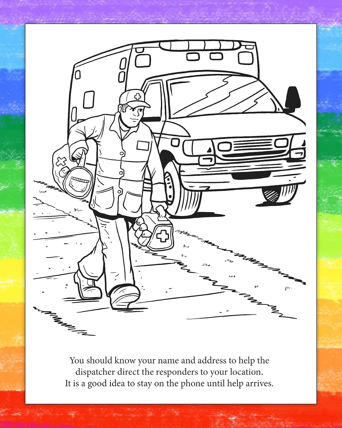 ZOCO – Learn About 911 – Custom Promotional Coloring Books (250 Bulk Pack, Without Crayons) – EMT, EMS Dispatcher, Police, Sheriff, Fire Department Handout for Kids