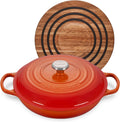 Le Creuset 3 1/2 qt. Signature Cast Iron Braiser Bundle with Magnetic Wooden Trivet - Flame