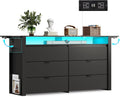 WLIVE 78 Inch LED Dresser for Bedroom, Black Dresser with Charging Station, Large Chest of Drawers Expandable with Flexible Shelves and Hanging Rack, Wood Dressers for Closet, Living Room (85' TV)