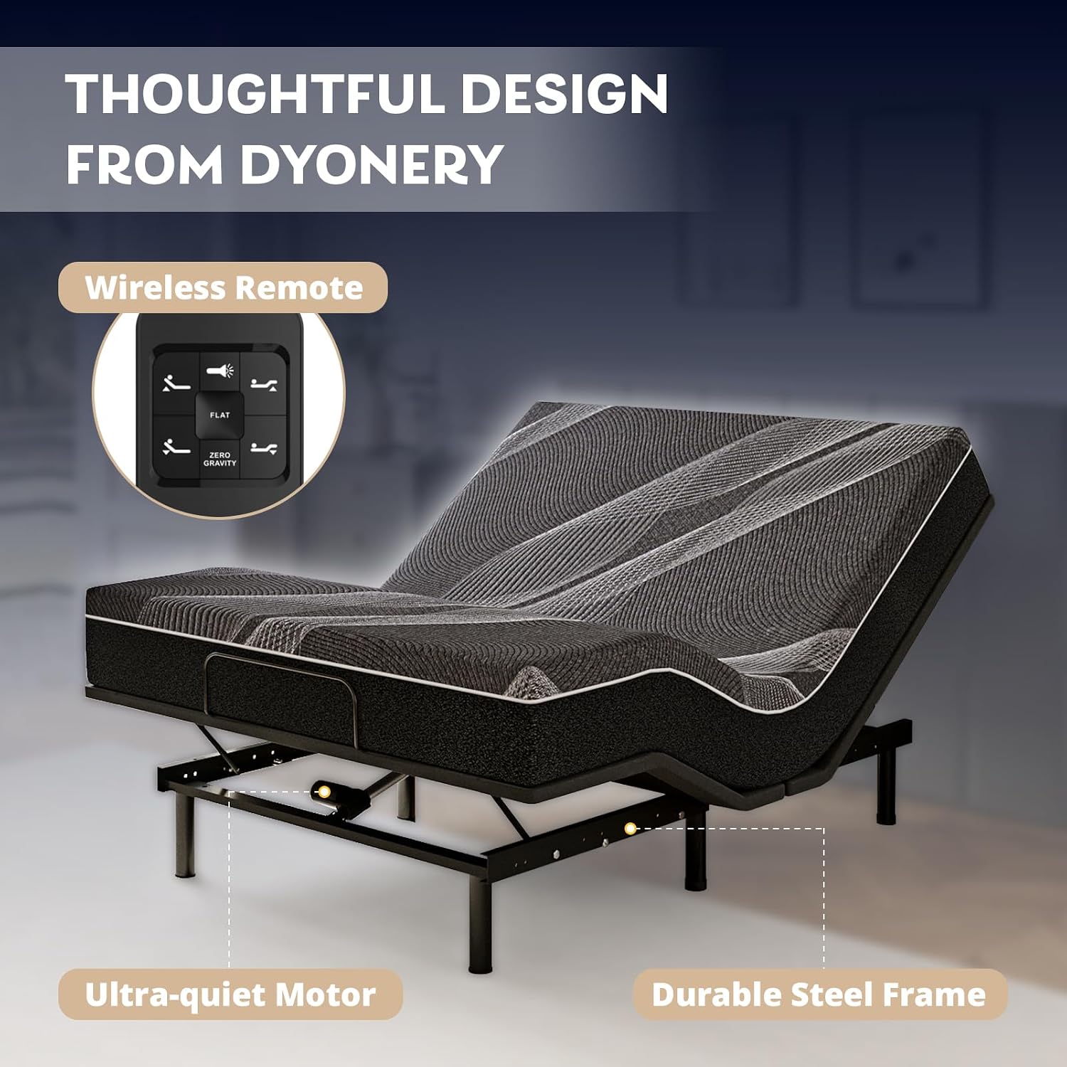Dyonery Split King Adjustable Bed Frame with 12 inch Gel Memory Foam Mattress, CertiPUR-US Certified Fiberglass Free, Zero Gravity & Wireless Remote, Head & Foot Incline, 80'×76'