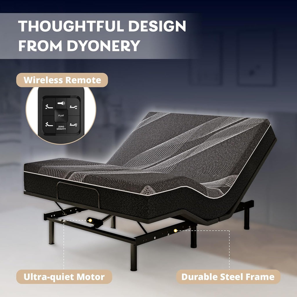 Dyonery Twin XL Adjustable Bed Base Frame with Wireless Remote + 12 Inch Twin XL Gel Memory Foam Mattress Bed in a Box, Head and Foot Incline, Zero Gravity, Fiberglass Free, 80' × 38'
