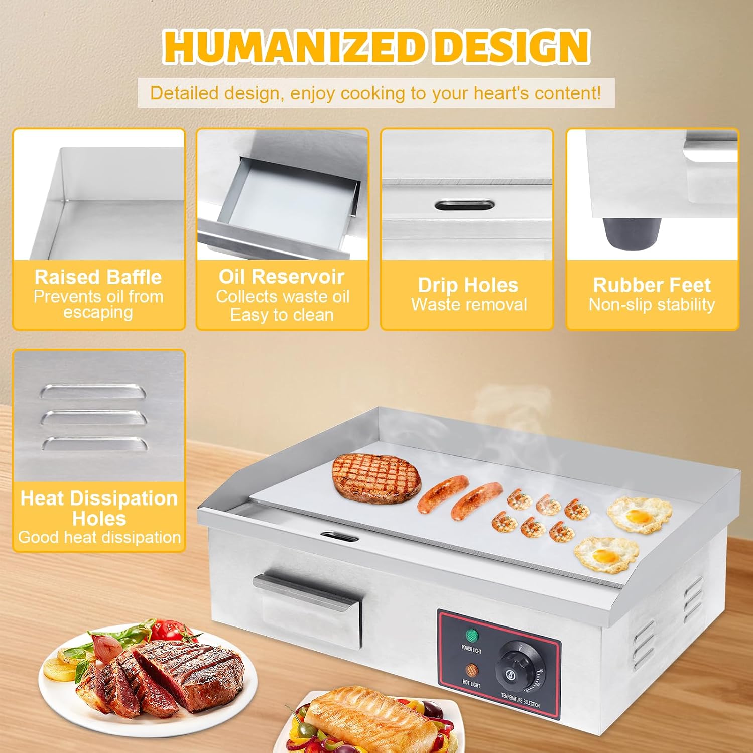 21' Commercial Electric Griddle, Commercial Flat Top Grill 3000W Stainless Steel Electric Countertop Griddle