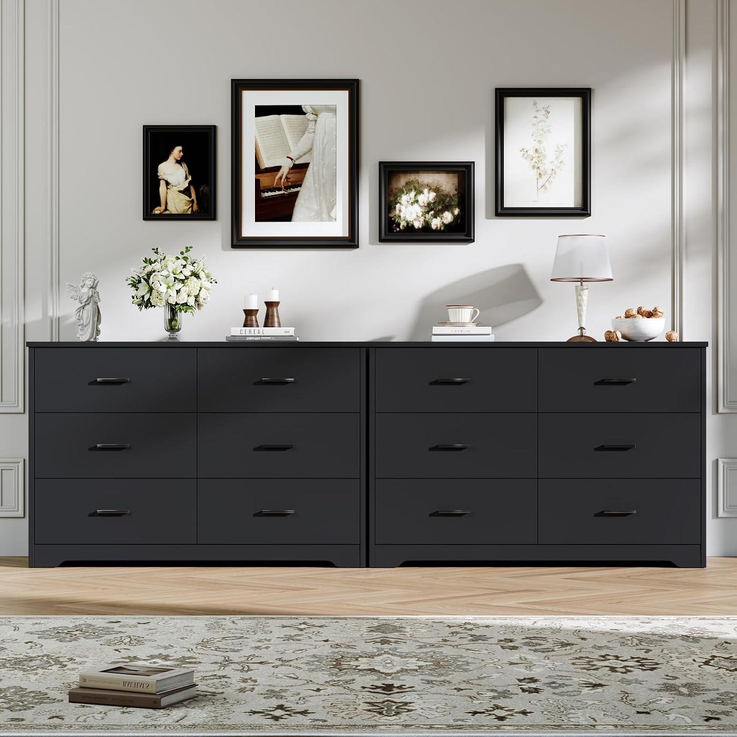LIDYUK Black Dresser for Bedroom, 6 Drawer Dressers & Chests of Drawers, Modern Wood Dresser, 48 Inches Wide Chest of Drawers for Bedroom, Hallway, Living Room