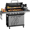 6 Burners Propane Gas Grill with Side Burner, Stainless Steel BBQ Grill with Porcelain-Enameled Cast Iron Grates, 65,500 BTU Outdoor Patio Barbeque Grill for Party, Camping, Backyard