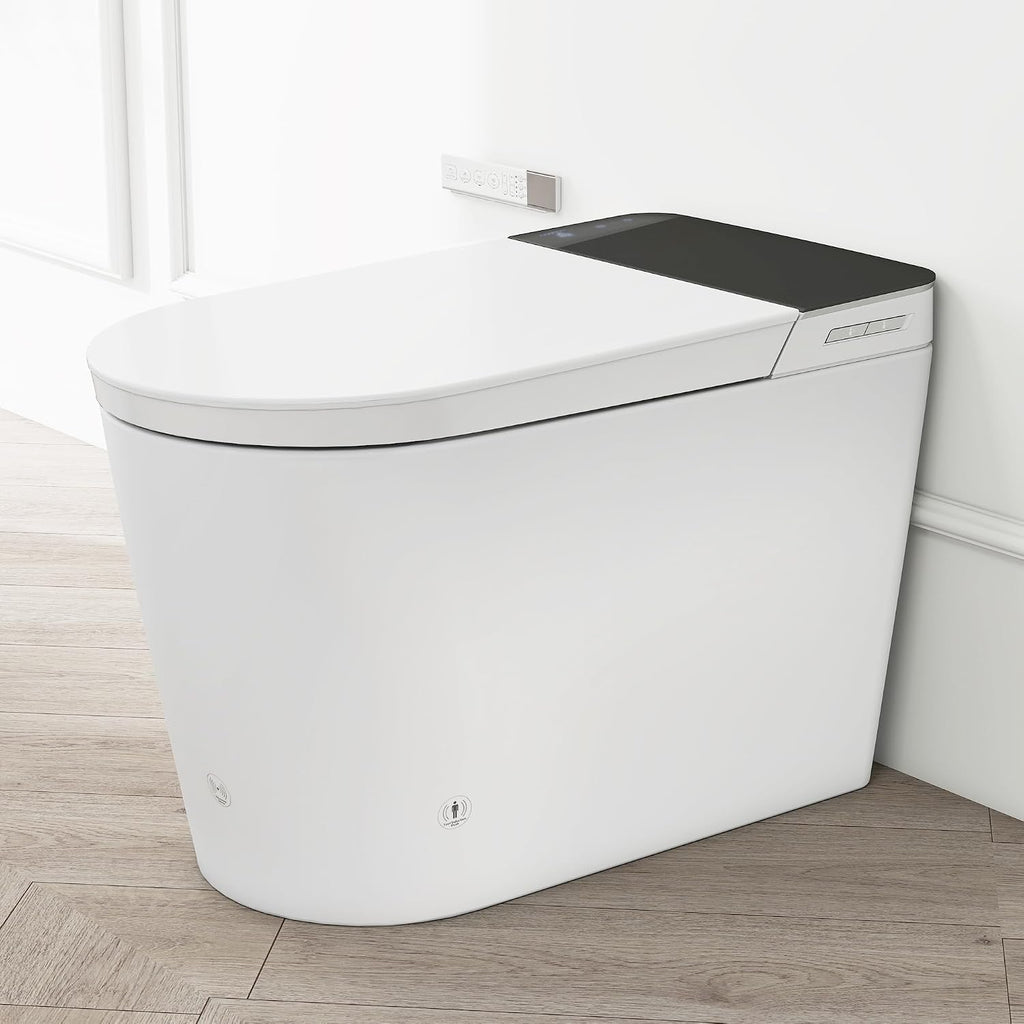 Tankless Smart Toilet with Bidet Built In, Auto Open & Close, Wider Bidet with Heated Seat, Warm Water and Dry, Foot Sensor, LED Display, Remote Control