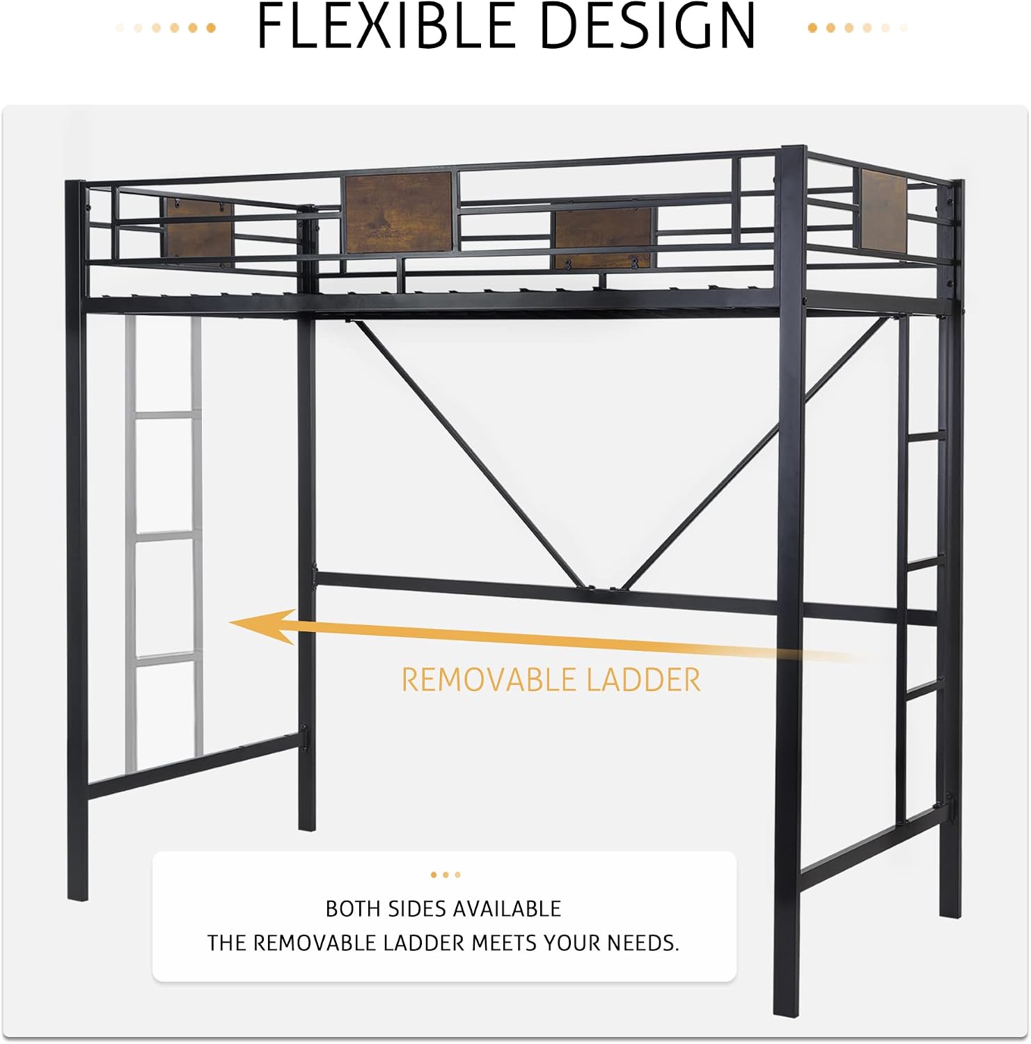 SHA CERLIN Loft Bed Twin Size with Ladder and Guardrail,Rustic Design,Metal Slats Support No Box Spring Needed Small Space Saving Furniture for Bedroom Dorm